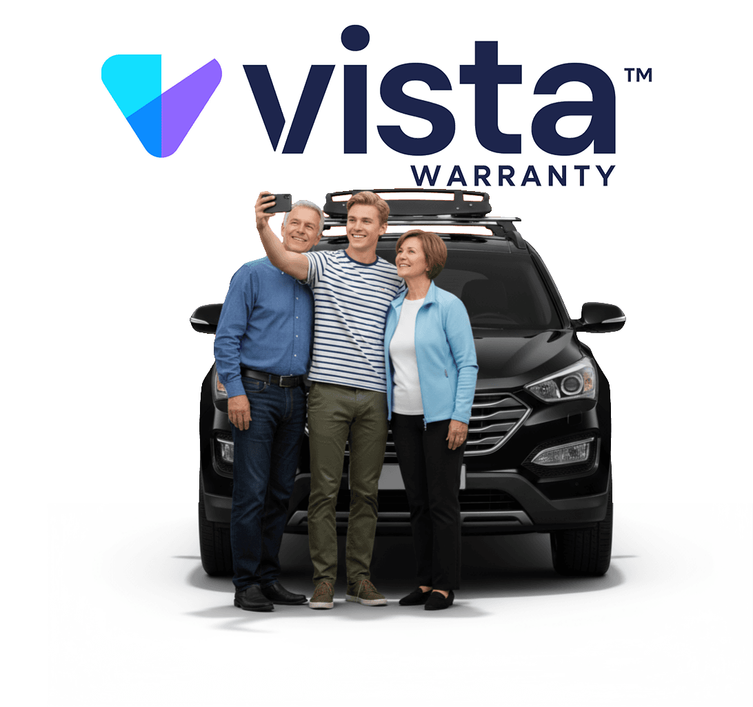 A family with their car, protected by Vista Warranty